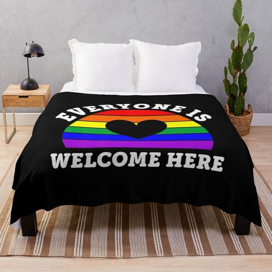 Discover Everyone Is Welcome Here LGBTQ Pride Ally Throw Blanket