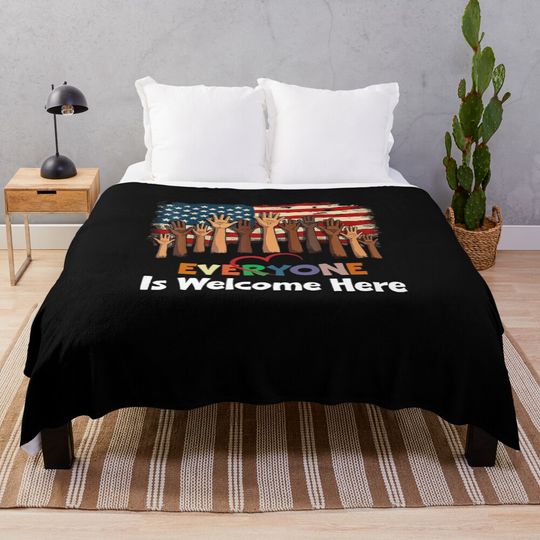 Discover Everyone Is Welcome Here Idaho Teacher flag USA Premium Throw Blanket