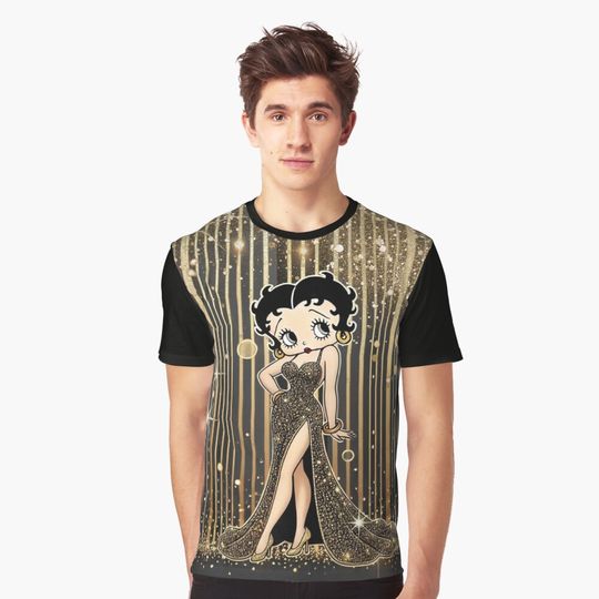 Discover Betty Boop: Golden Night Elegance Graphic T-Shirt