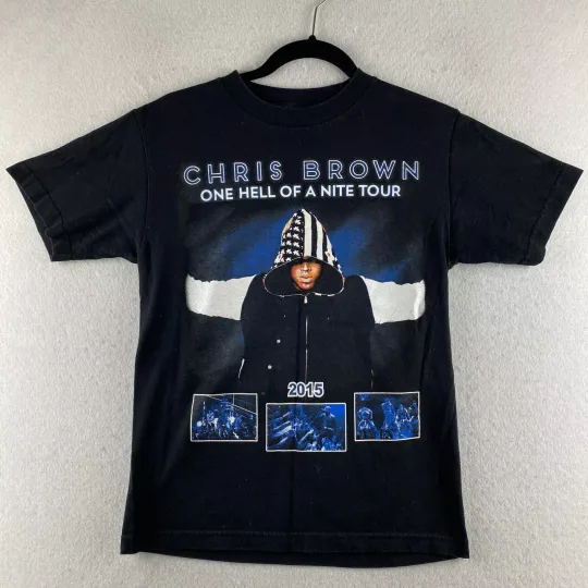 Discover Chris Brown Concert Shirt Mens Small S 2015 One Hell of a Nite Tour Double Sided