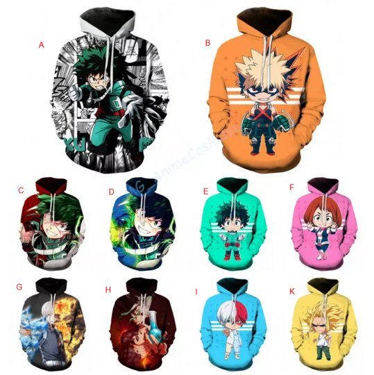 Discover Hero Anime 3D Hoodie Midoriya Izuku Shoto Bakugou Pullover