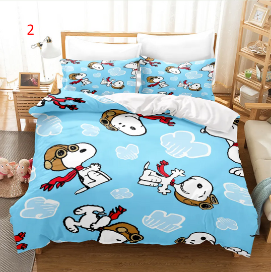 Discover Snoopy Bedding Set Cute Printed Cartoon Cover Duvet Cover Bedding Set