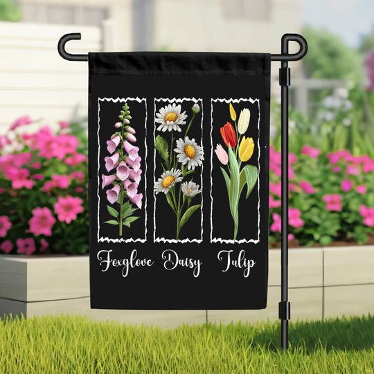 Discover Foxglove Daisy Tulip Floral  Vintage Boho Garden Flag