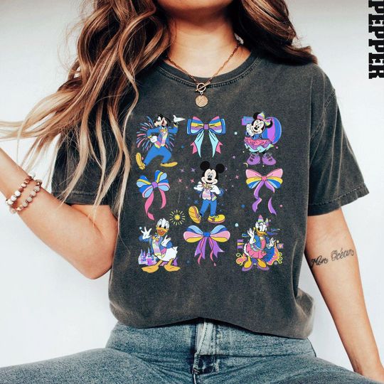 Discover Coquette Bows Watercolor Disneyyland 70th Anniversary shirt