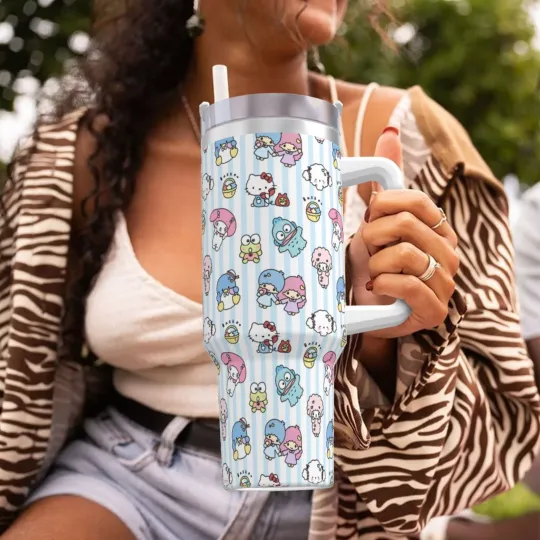 Discover 40oz Insulated Cup w/Handle Kitty Tumbler Cup Hello Stainless Steel Water Cup