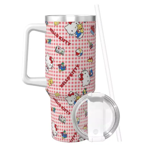 Discover 40oz Insulated Cup w/Handle Kitty Tumbler Cup Hello Stainless Steel Water Cup
