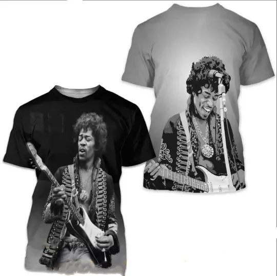 Discover Jimi Hendrix Graphic Black  White AOP 3D T-shirt