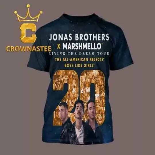 Discover Jonas Brothers Living The Dream 2025 Tour With Marshmello All Over Print T-Shirt