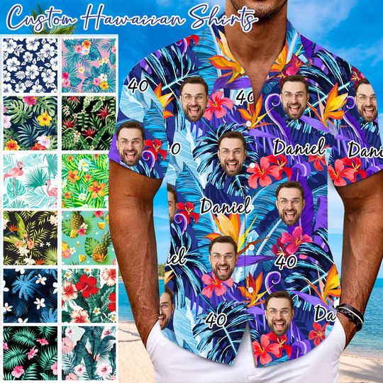Discover Custom Men Women Kid Hawaiian Shirt with Faces, Personalized Hawaiian Shirt