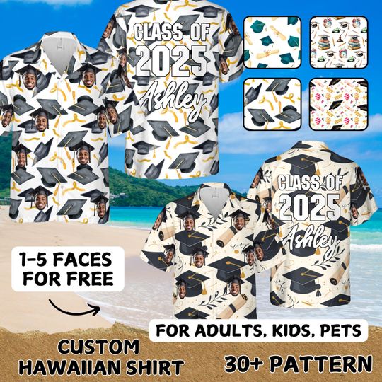 Discover Custom Graduation 2025 Hawaiian Shirt With Face, Tropical Shirt for Graduation Party