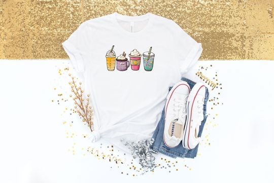 Discover Spring Coffee Cup Shirt, Cute Coffee mug Shirt, Bunny Latte Shirt, Iced Coffee Lover