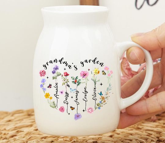 Discover Mother's Day Gift,Flower Vase with Family Birth Flower,Personalized Grandma's Garden