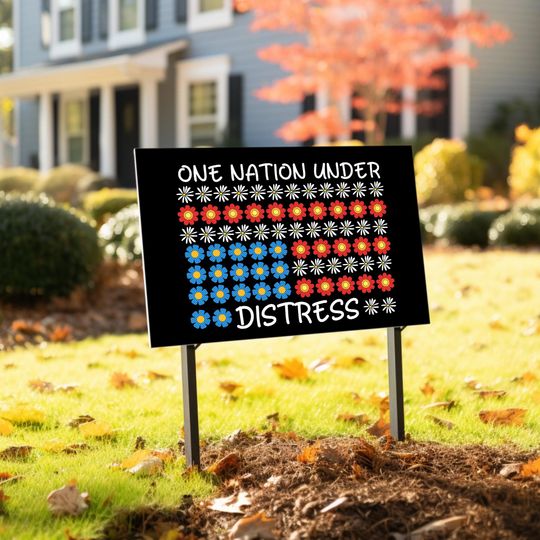 Discover One Nation Under Distress Yard Sign, Upside Down American Flag Sign