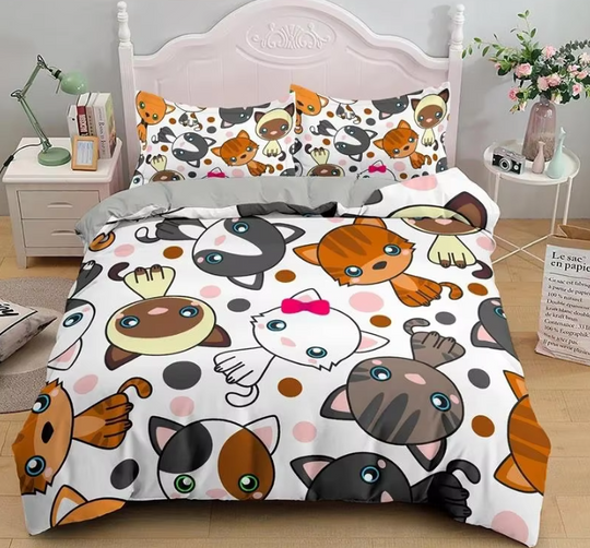 Discover Printed Bedding Set ,Comforter Cartoon Cute Cat Duvet Bedding