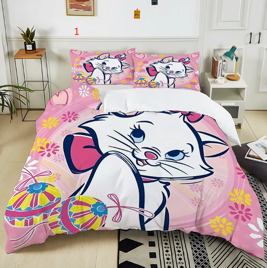 Discover 3D Cat Marie Printed 3PC Bedding Set Duvet Cover Bed Quilt Cover Bedroom Decor Children Birthday Gift