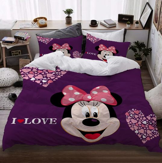 Discover Disneyyy Cartoon Bedding Set Mickeyy and Minniee Mouse 3D Print Duvet Cover with Pillowcase Bedclothes