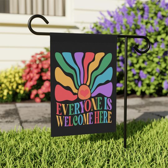 Discover Idaho Teacher Everyone Is Welcome Here Garden Flag, inclusion and equality Yard Sign, protest and resist Yard Decor, idaho teacher flag