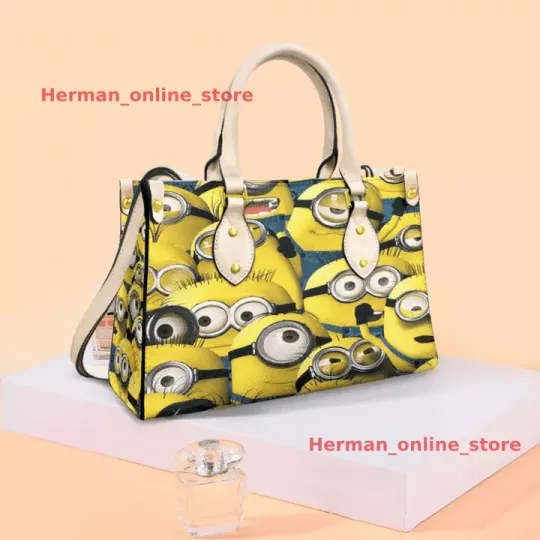 Discover Minionn Squad Leather Bag Handbag, Gift Bag For Cartoon Lover