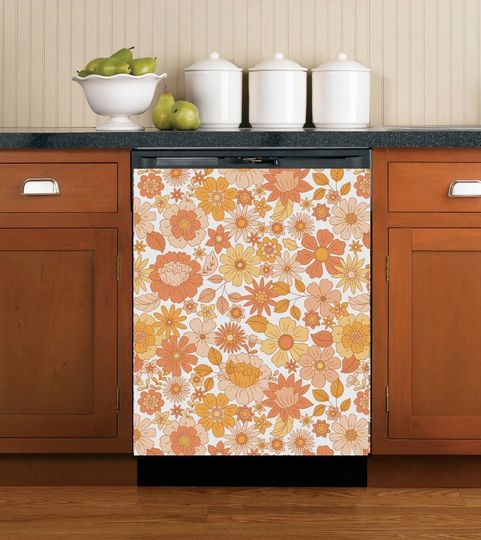 Discover Dishwasher Cover Vintage Floral, Retro Flowers Kitchen Dishwasher Cover  Decal Vinyl, Boho Kitchen Decor Self Adhesive