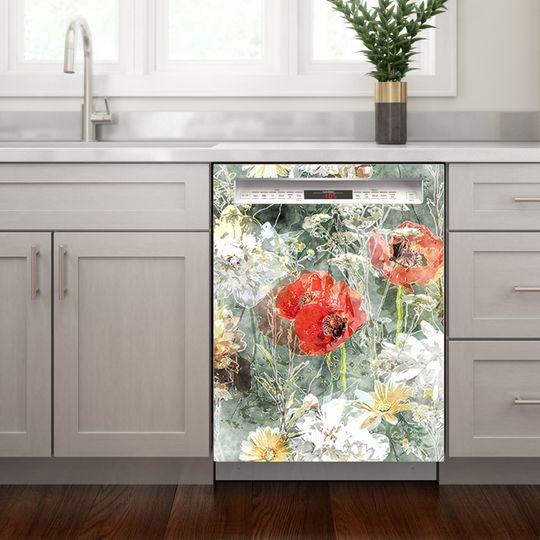Discover Watercolor Flowers/ Floral  Dishwasher Cover/ Appliance Decor Wraps Decal