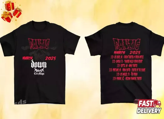 Discover Danzig Tour 2025 US Down, Abbath, Cro-Mags T Shirt