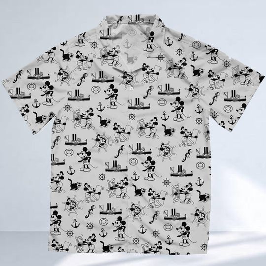 Discover Vintage Disneyyy Mickeyy 1928 Steamboat Willie Hawaiian Shirt