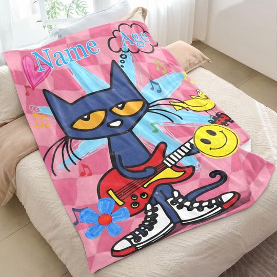 Discover Pete the Cat Gift Blanket  Personalized with Your Childs Name & Age, Kids Boys Girls Birthday Gift