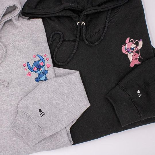 Discover Stitchh And Angel Embroidered Sweatshirt, Disneyyy Couple Embroidered Hoodie
