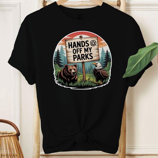 Discover Hands Off My Parks T-Shirt, Bear and Eagle Graphic Tee, Nature Conservation Shirt