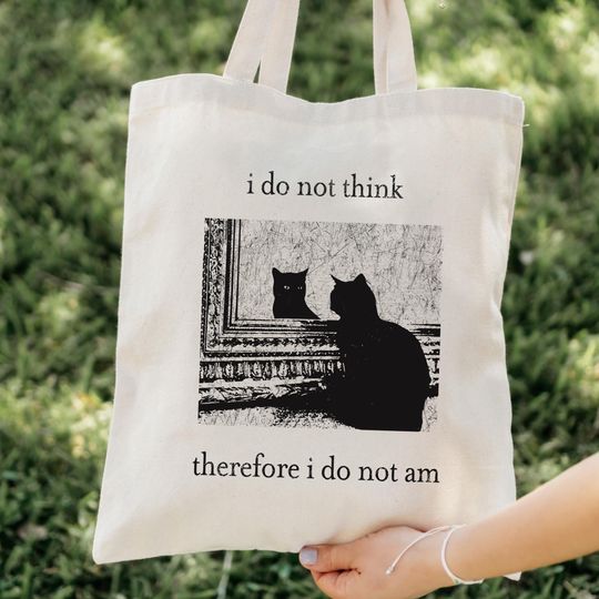 Discover I do not think therefore i do not am, Funny Cat tote bag, Grunge tote