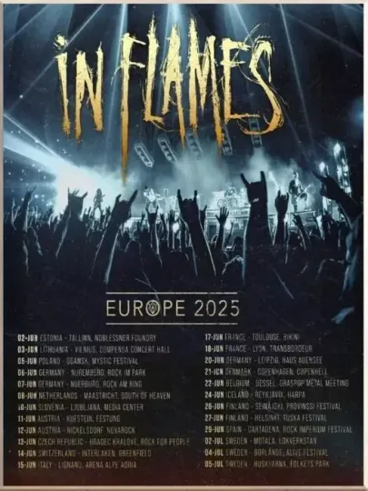 Discover In Flames European 2025 Tour Poster