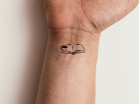 Discover Book Coffee Mug Temporary Tattoo Stickers