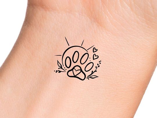 Discover Paw Print Heart Sun Floral Temporary Tattoo