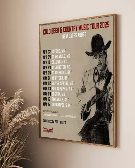 Discover Zach Top Poster Cold Beer & Country Music Tour Apr- May 2025