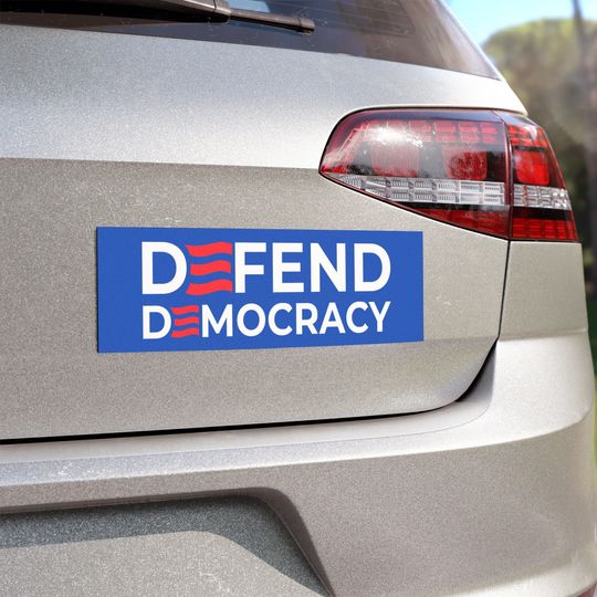 Discover DEFEND DEMOCRACY Anti Trump car magnet for anti-MAGA anti-Republican liberal Democrat progressive election bumper magnet