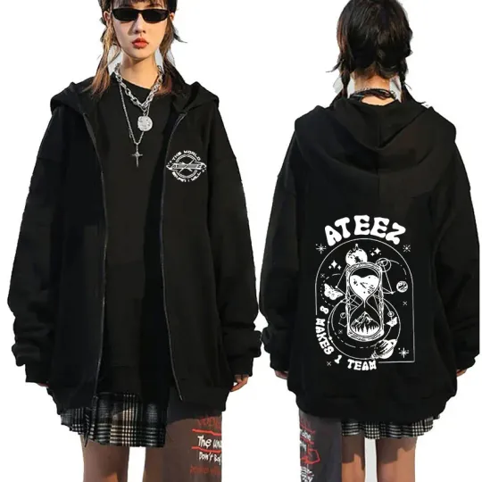 Discover Korean Ateez Fin Wjll Album Concert 2025 Double Sided Zip Hoodies