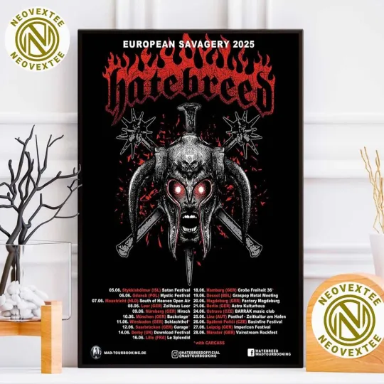 Discover NEW Hatebreed Band European Savagery Tour 2025 June Dates List Poster
