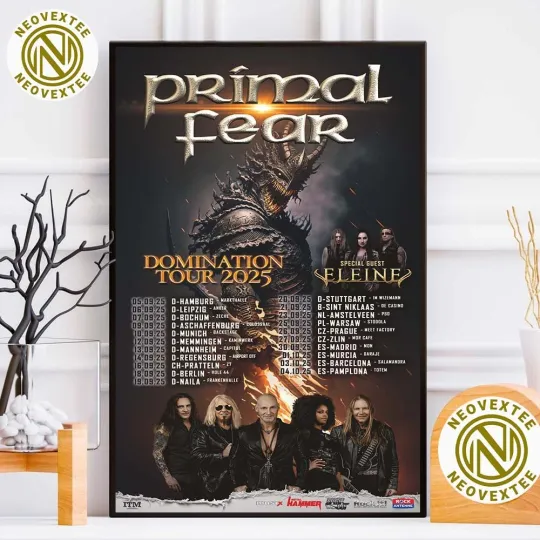 Discover NEW Primal Fear Domination Tour 2025 With Special Guest Eleine Dates List Poster