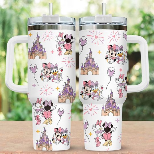 Discover Minniee and Daisy Castle Fireworks 40oz Tumbler, Disneyyy Pink Castle