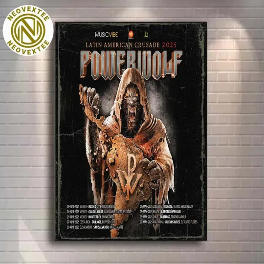 Discover NEW Powerwolf Band Latin American Crusade Tour 2025 On April 23 2025 Poster