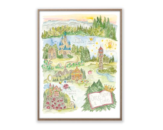 Discover Once Upon A Time Princess Watercolor Map Poster