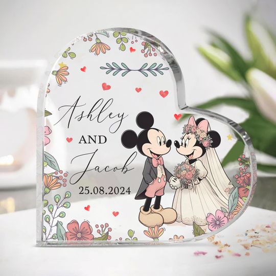 Discover Personalized Disneyyy Wedding Heart Plaque, Mickeyy Minniee Couple gifts