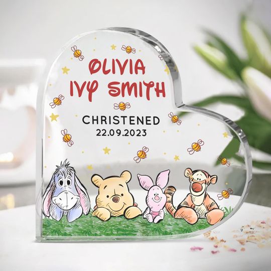 Discover Personalized Christening Heart Plaque, winniee the poohh Plaque, Pooh Christened Keepsake