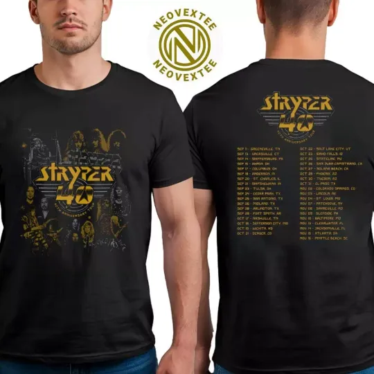 Discover Stryper Merch Band Photo 40th Anniversary Tour 2025 Two Sided T-Shirt
