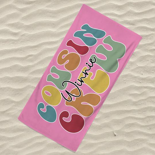 Discover Personalized Groovy Cousin Crew Beach Towel, Name Beach Towel, Custom Beach Towel