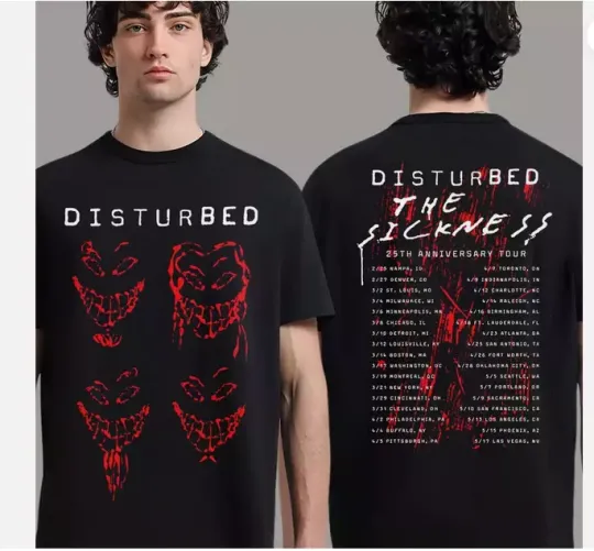 Discover Disturbed The Sickness 25th Anniversary Tour Faces Tour Two Sides Unisex T-Shirt