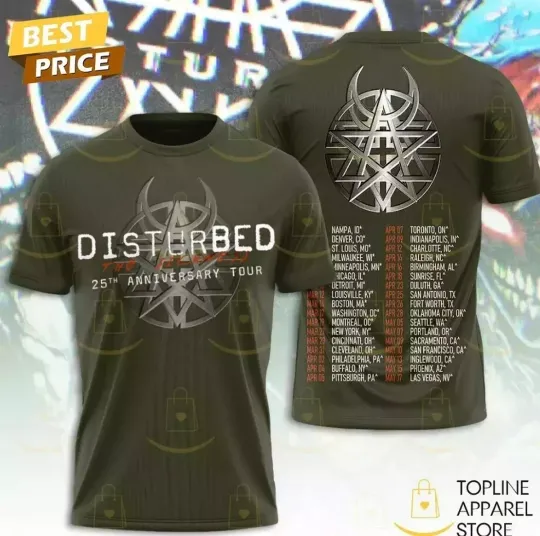 Discover Disturbed 25th Anniversary Tour The Sickness 3D T-Shirt
