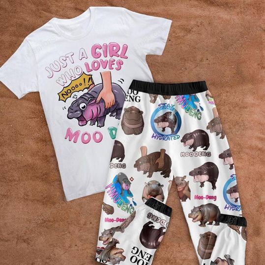 Discover Moo Deng Pajamas Set, Moo Deng Family Pajamas, Cute Hippo Moo Deng Family Christmas Pajamas Set