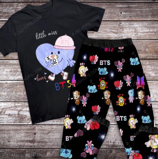 Discover Little miss BTS Pajamas Set, BTS Lover Family Pajamas, BTS Fans Family Holiday Pajamas Set.