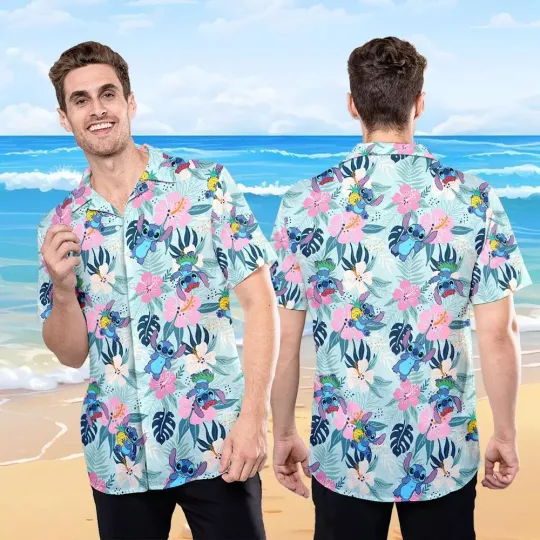 Discover Retro Stitchh Aloha Floral Hawaiian Shirt, Lilo and Stitchh Summer Beach Disneyyy